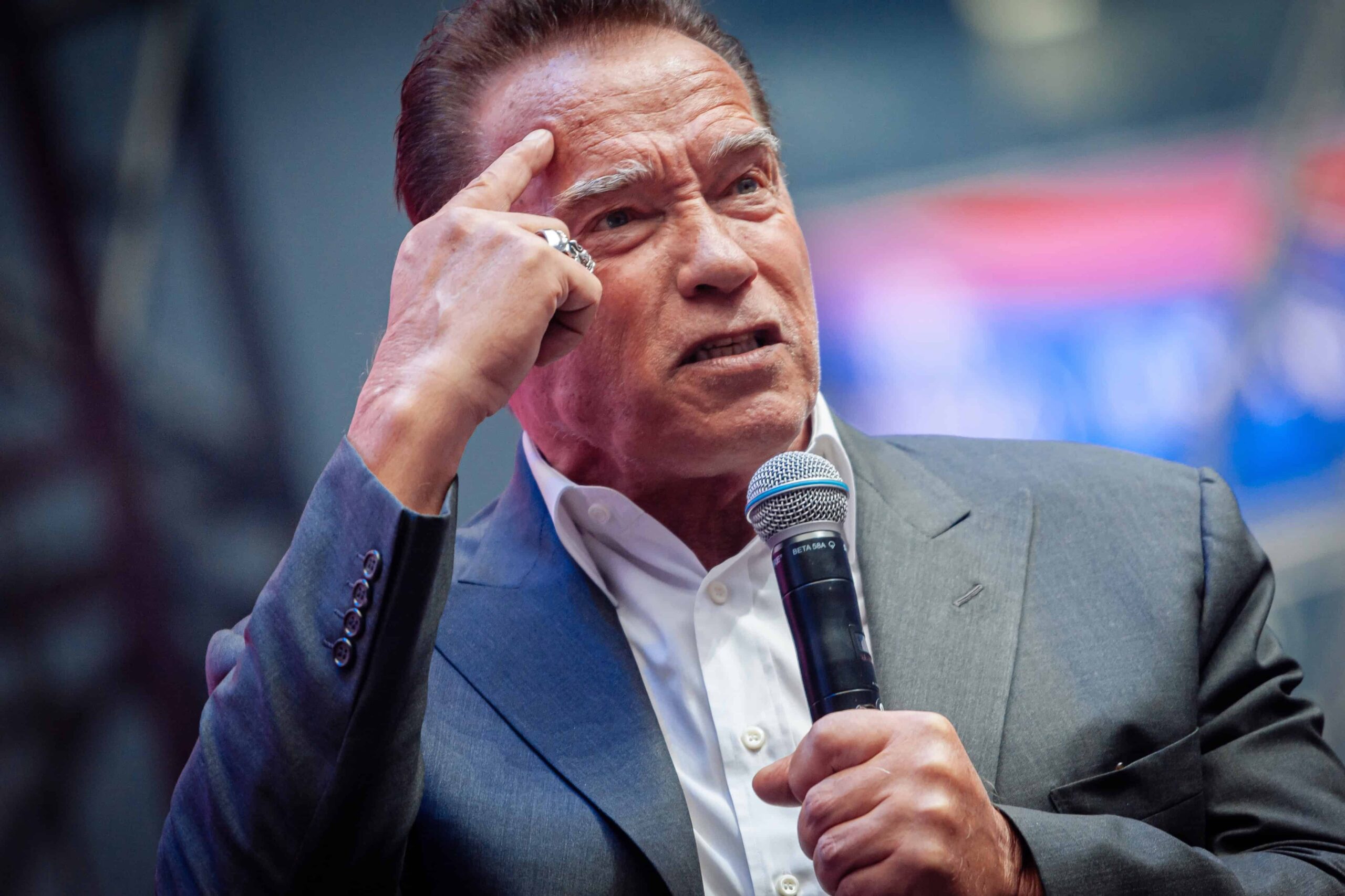 Saint Petersburg / Russia - 10.04. 2019: Arnold Schwarzenegger at Synergy Global Forum 2019